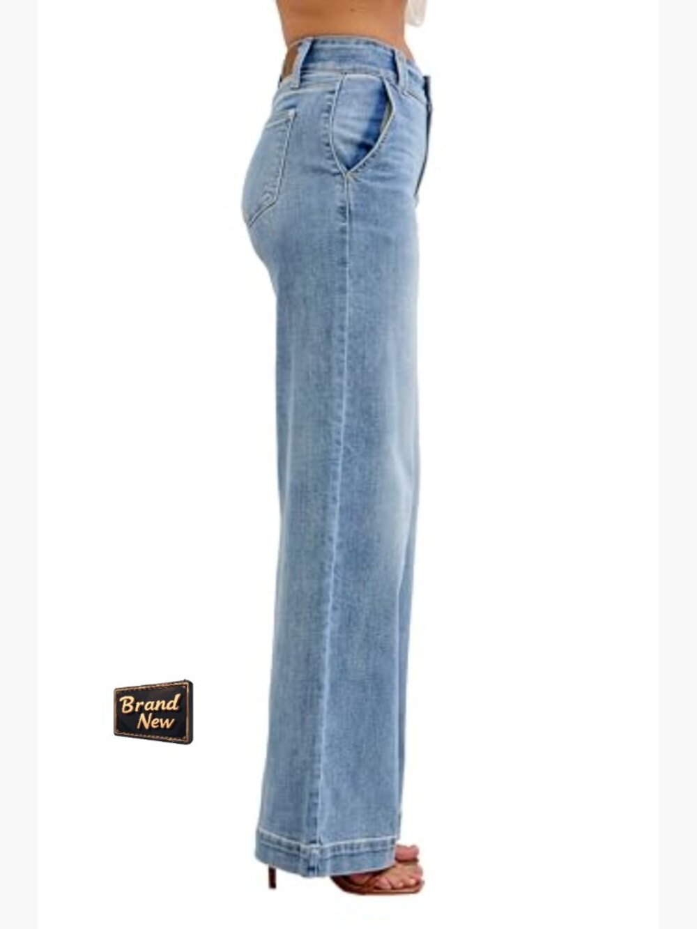 High Waisted Wide Leg Trouser Jeans - 93% Cotton Stretch Denim - Picture 3 of 5
